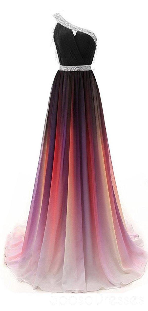 one shoulder ombre prom dress Ombre Tulle Floral Lace One-Shoulder A-Line Long Prom Dress Modsele
