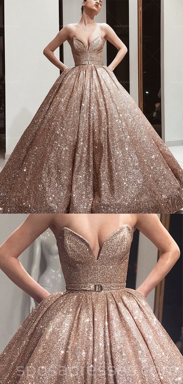 Buy Candy Pink/rose Gold Sparkly Ball Gown Wedding/prom Dress With Glitter  Tulle Various Styles Online in India - Etsy