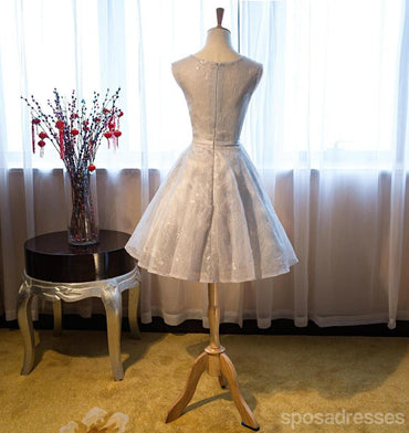 Gray Lace Sexy See Through Homecoming Prom Dresses, Affordable Short Party Prom Sweet 16 Dresses, Perfect Homecoming Cocktail Dresses, CM349