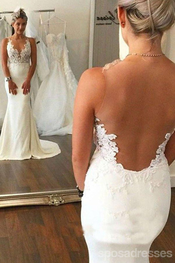 Lace See Through Mermaid Wedding Dresses,  2017 Backless Long Custom Wedding Gowns, Affordable Bridal Dresses, 17113