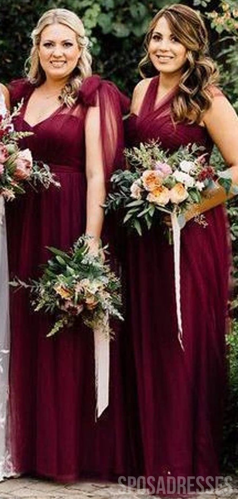 Dark Red Tulle Convertible Cheap Bridesmaid Dresses Online, WG780