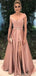 Dusty Pink V Neck  Cheap Long Prom Dresses, Evening Prom Dresses, 12375
