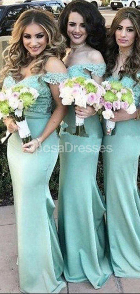 Off Shoulder Green Mermaid Long Bridesmaid Dresses Online, Cheap Dresses, WG703