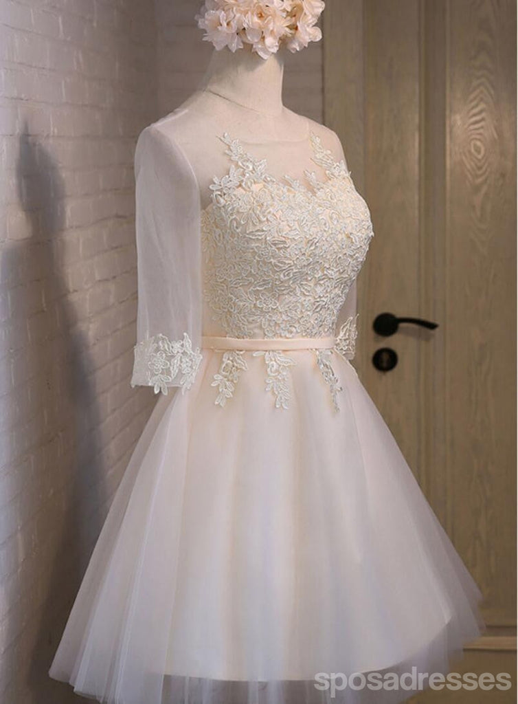Long Sleeve Lace High Neckline Homecoming Prom Dresses, Affordable Sho ...