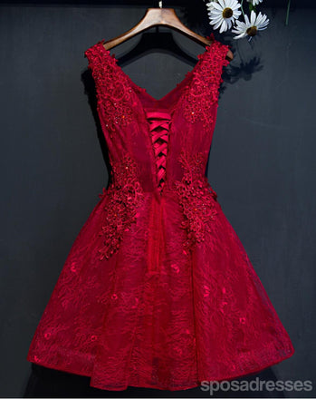 Two Straps Red Lace Heavily Beaded Homecoming Prom Dresses, Cheap Homecoming Dresses, CM265