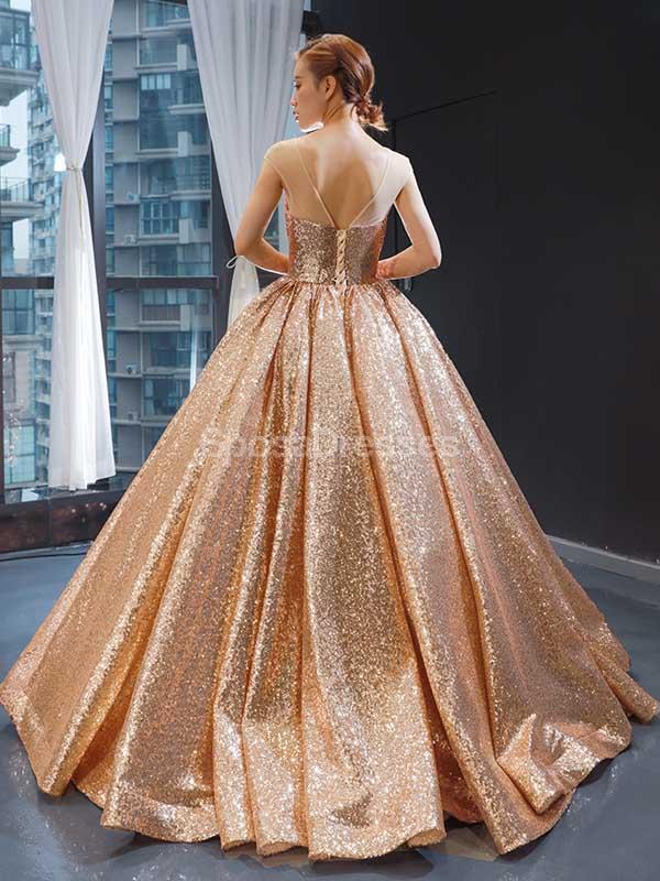 Cap Sleeves Rose Gold Sequin Evening Prom Dresses, Evening Party Prom SposaDresses Cap Sleeves Rose Gold Sequin Evening Prom Dresses, Evening Party Prom SposaDresses
