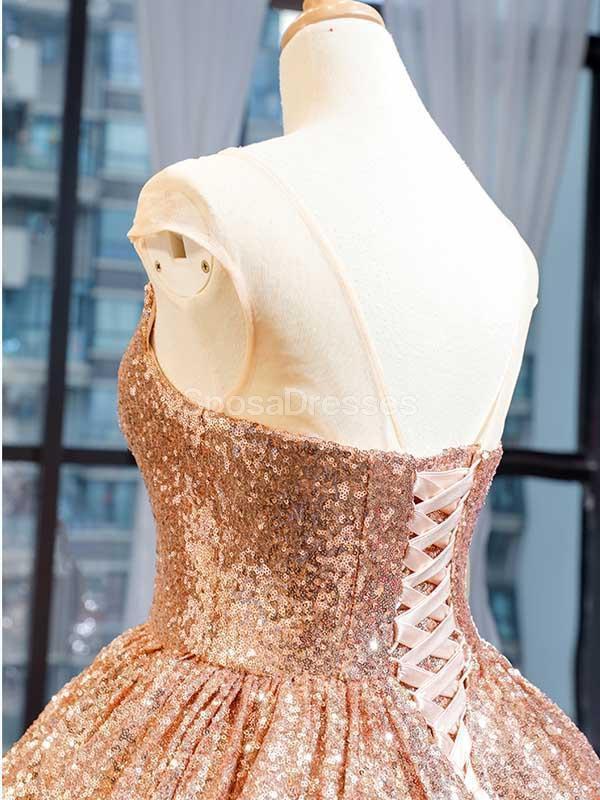Cap Sleeves Rose Gold Sequin Evening Prom Dresses, Evening Party Prom SposaDresses Cap Sleeves Rose Gold Sequin Evening Prom Dresses, Evening Party Prom SposaDresses
