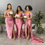 Sexy Pink Mermaid One Shoulder Cheap Long Bridesmaid Dresses Online,WG1243