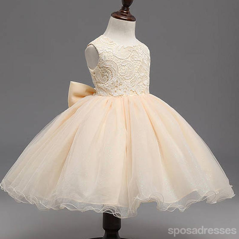 Beige Lace Top Sleeveless Flower Girl Dresses, Popular Tulle Flower Girl Dresses,  FG039