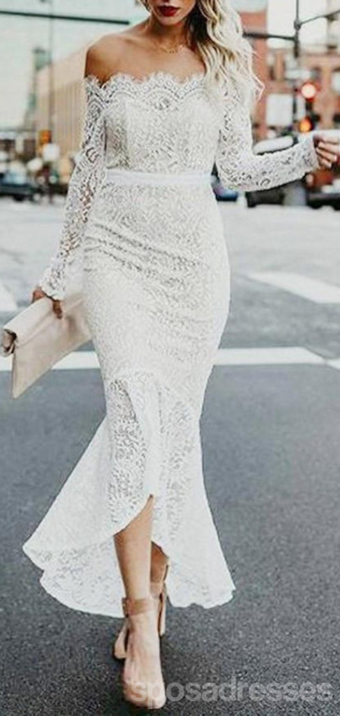 Off Shoulder Vintage Lace Mermaid Cheap Wedding Dresses Online, Long Sleeves Bridal Dresses, WD431
