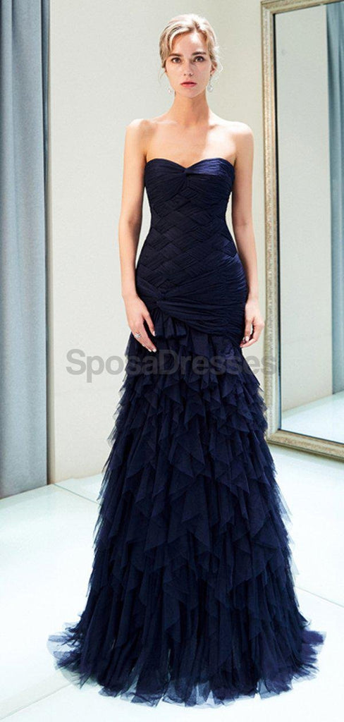 Sweetheart Navy Ruffle Mermaid Evening Prom Dresses, Evening Party Prom Dresses, 12027