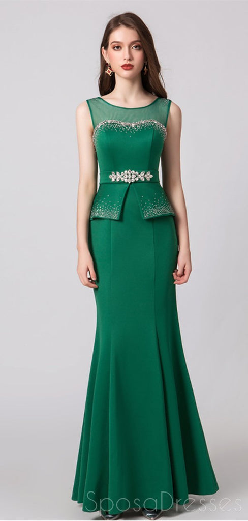 Elegant Scoop Emerald Green Mermaid Evening Prom Dresses, Evening Party Prom Dresses, 12103