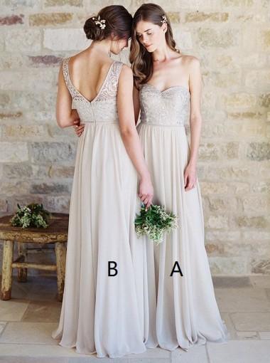 Mismatched Champagne Custom Lace Cheap Long Bridesmaid Dresses Online, WG349