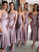 Spahgetti Straps Dusty Purple Tea Length Cheap Custom Bridesmaid Dresses, WG270