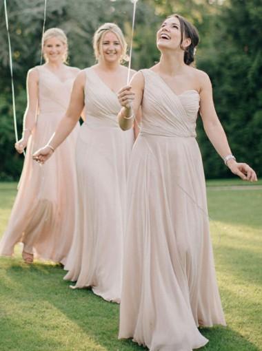 One Shoulder Chiffon Long Cheap Champagne Bridesmaid Dresses Online, W SposaDresses One Shoulder Chiffon Long Cheap Champagne Bridesmaid Dresses Online, W SposaDresses