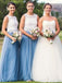 Illusion Lace Blue Tulle Skirt Long Cheap Bridesmaid Dresses Online, WG277