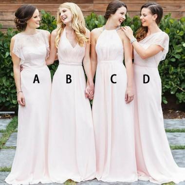 Mismatched Pale Pink Chiffon Cheap Long Bridesmaid Dresses Online, WG3 SposaDresses Mismatched Pale Pink Chiffon Cheap Long Bridesmaid Dresses Online, WG3 SposaDresses