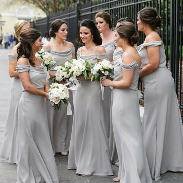 Off Shoulder Grey Chiffon Cheap Long Bridesmaid Dresses Online, WG368