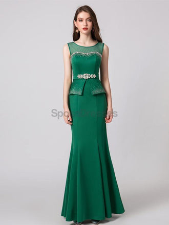Elegant Scoop Emerald Green Mermaid Evening Prom Dresses, Evening Party Prom Dresses, 12103