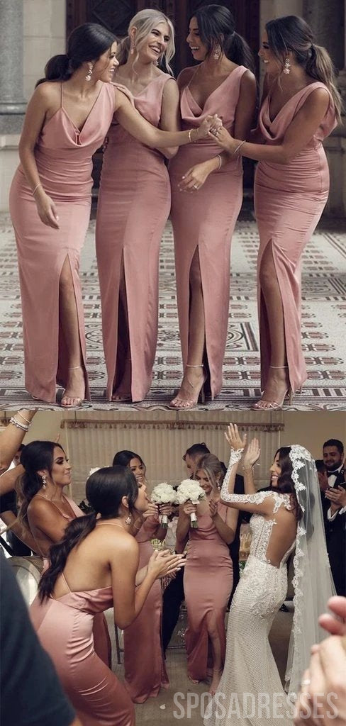 V neck Side Slit Mermaid Dusty Pink Long Bridesmaid Dresses Online, WG SposaDresses V neck Side Slit Mermaid Dusty Pink Long Bridesmaid Dresses Online, WG SposaDresses