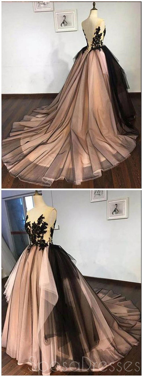 Vintage Backless Black Lace Ball Gown Long Evening Prom Dresses, Cheap SposaDresses Vintage Backless Black Lace Ball Gown Long Evening Prom Dresses, Cheap SposaDresses