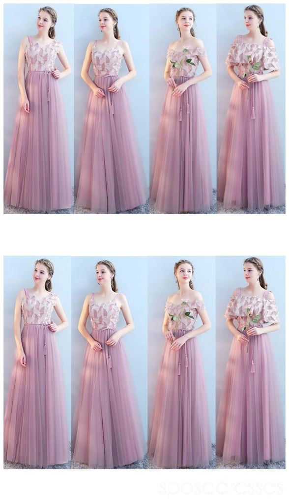 Tulle Pink Long Mismatched Unique Cheap Bridesmaid Dresses Online, WG512