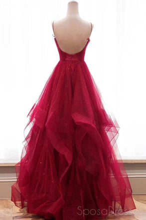 Sexy Backless Red Sparkly Long Evening Prom Dresses, Cheap Custom Party Prom Dresses, 18587