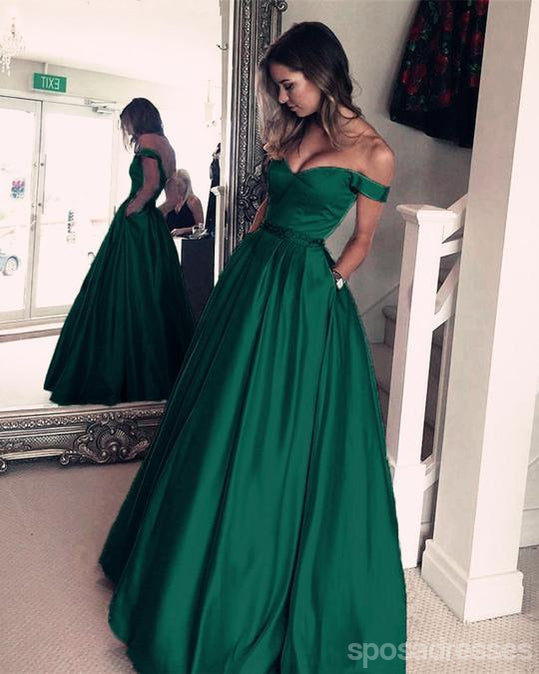 Emerald Green Off The Shoulder Custom Long Evening Prom Dresses, 17387