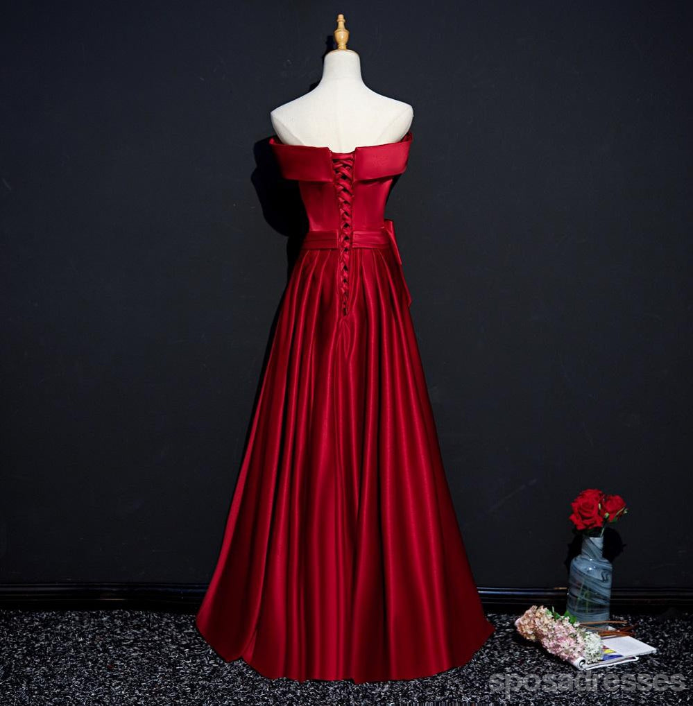 Simple Red A-line Off Shoulder Cheap Long Prom Dresses Online,12644