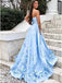 Floral Blue A-line Sweetheart Cheap Long Prom Dresses Online, Dance Dresses,12597