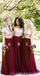 Short Sleeves Gold Sequin Burgundy A-line Long Bridesmaid Dresses, WG253