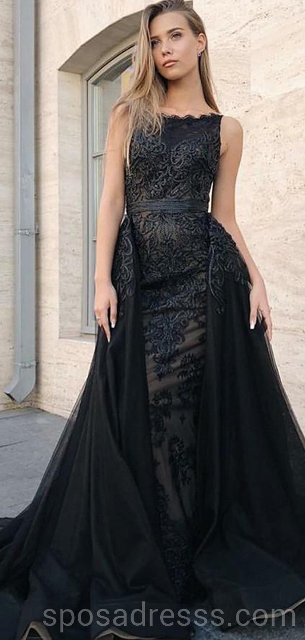 Unique Black Lace A-line Long Evening Prom Dresses, Cheap Custom Sweet SposaDresses Unique Black Lace A-line Long Evening Prom Dresses, Cheap Custom Sweet SposaDresses