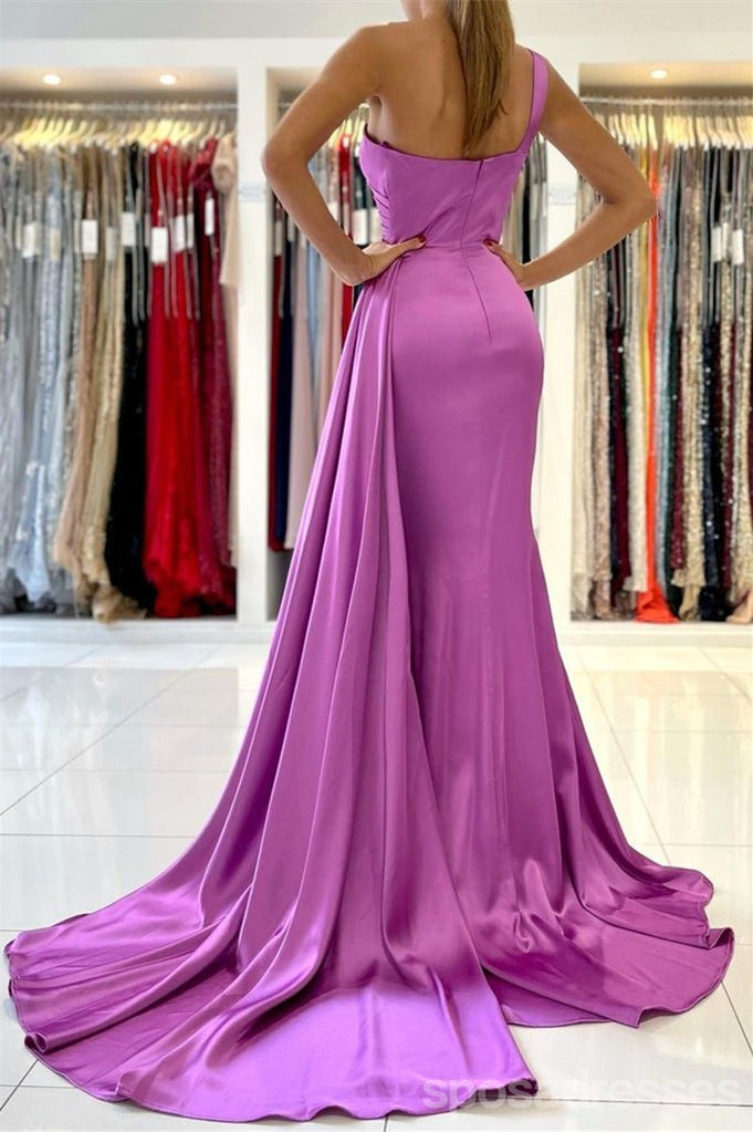 Simple Purple Mermaid One Shoulder Cheap Long Prom Dresses,12831