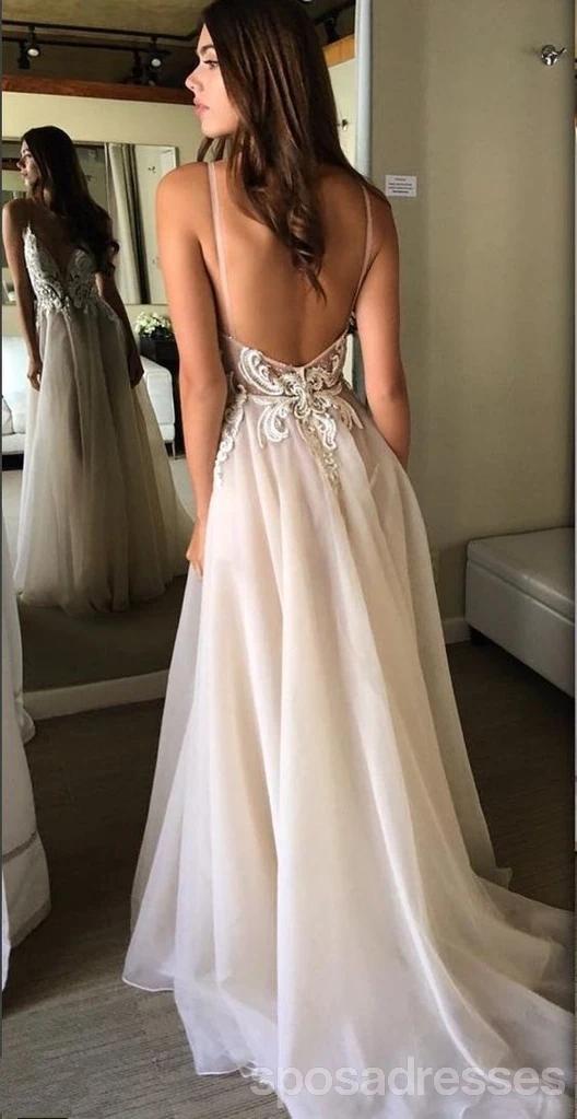 Champagne Spaghetti Straps Backless Cheap Wedding Dresses Online, Chea SposaDresses Champagne Spaghetti Straps Backless Cheap Wedding Dresses Online, Chea SposaDresses