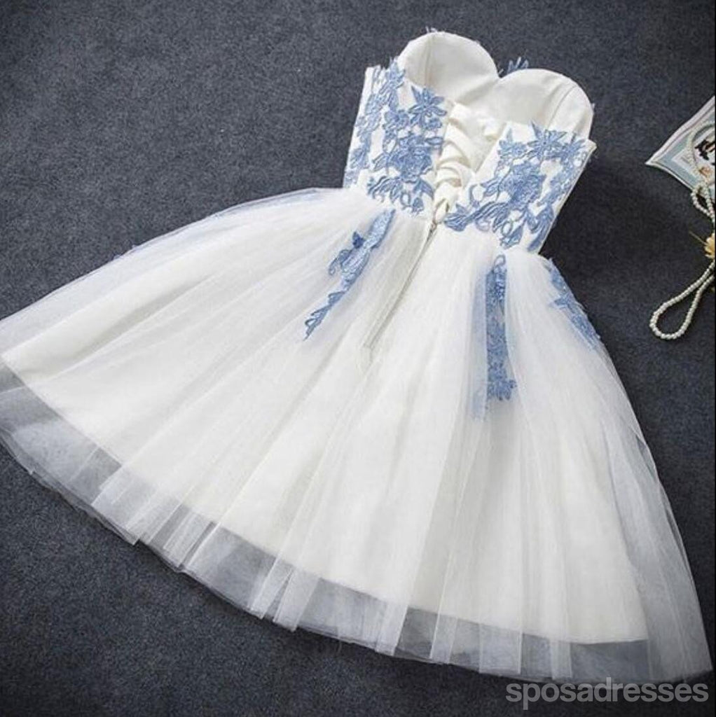 Sweetheart Neckline Blue Lace Homecoming Prom Dresses, Cheap Sweet 16 Dresses,  CM353