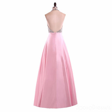 Sexy Backless Halter Heavily Beaded Pink Long Evening Prom Dresses, Popular Cheap Long 2018 Party Prom Dresses, 17236