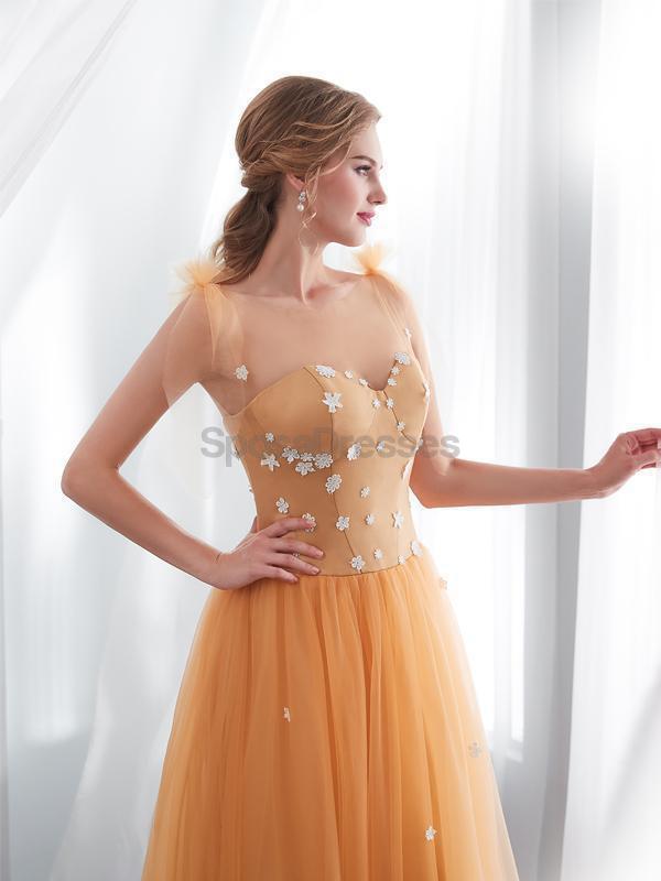 Scoop Butter Fly Orange A-line Tulle Evening Prom Dresses, Evening Party Prom Dresses, 12025