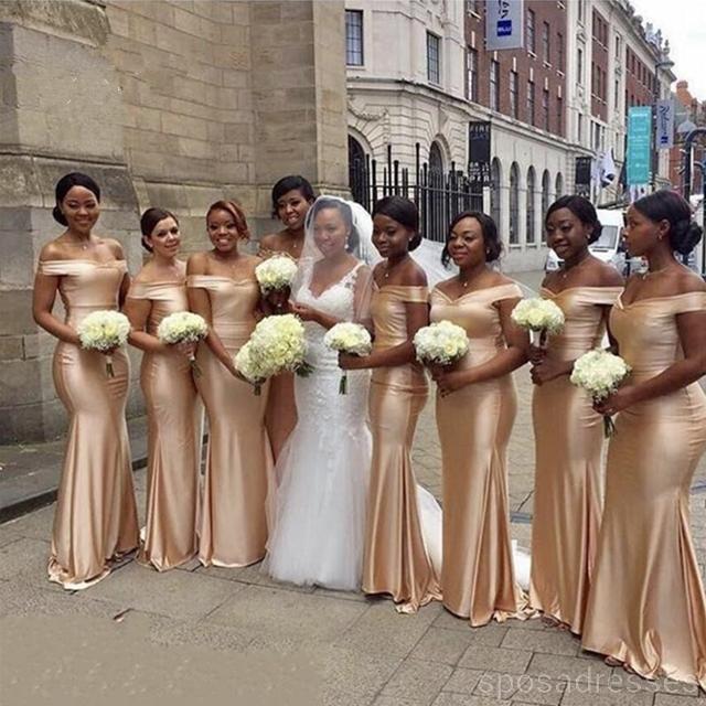 Champagne Floor Length Simple Mermaid Cheap Bridesmaid Dresses, WG524 –  SposaDresses