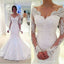 Long Sleeve Off Shoulder Mermaid Lace Custom Wedding Dresses Online, WD349