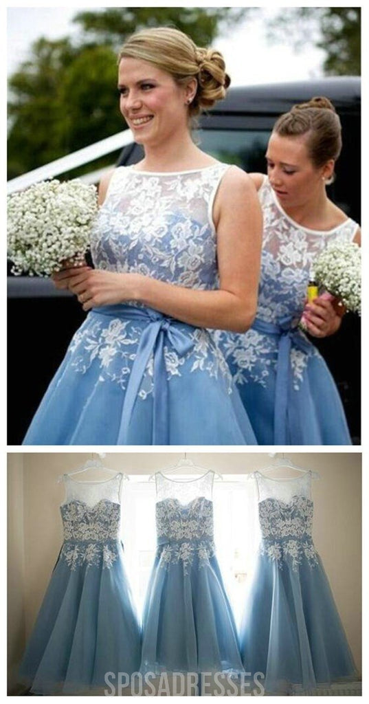 Popular Organza Bateau Sleeveless Lace Short Bridesmaid Dresses, WG31