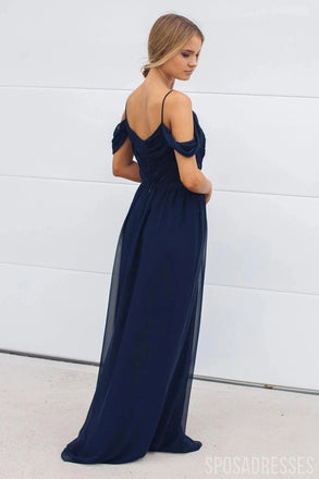 Navy Blue Off Shoulder Bridesmaid Dresses , Long Bridesmaids Dresses, WG747