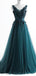 V Neck Dark Green Cheap Long Evening Prom Dresses, Sweet 16 Prom Dresses, 12378
