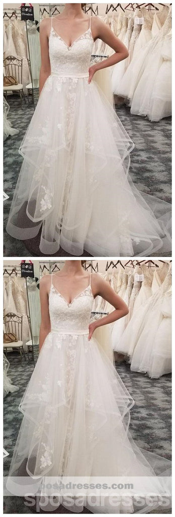 Spaghetti Straps Lace A line Cheap Wedding Dresses Online, Cheap Lace Bridal Dresses, WD459