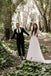 Simple Long Sleeves A-line V-neck Backless Lace Wedding Dresses,WD743