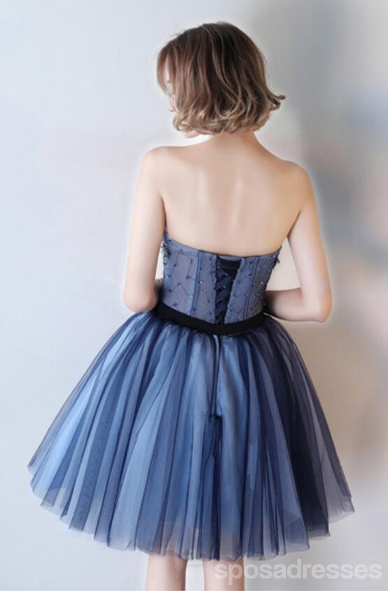 Navy Blue See Through Homecoming Prom Dresses, Affordable Corset Back –  SposaDresses