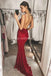 Sexy Backless Spaghetti Straps Dark Red Mermaid Long Evening Prom Dresses, Evening Party Prom Dresses, 12314