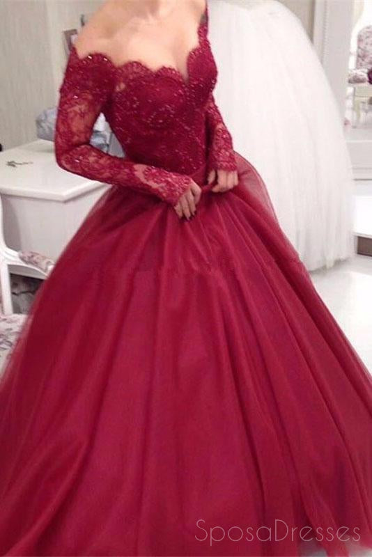 Off Shoulder Dark Red Long Sleeve Lace A line Long Evening Prom Dresse SposaDresses Off Shoulder Dark Red Long Sleeve Lace A line Long Evening Prom Dresse SposaDresses