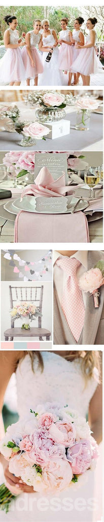 Junior Pretty Lace Round Neck Blush Pink Tulle Short Bridesmaid Dresses, WG33