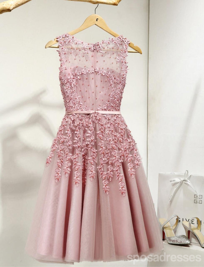 Dusty Pink Lace Beaded See Through Homecoming Prom Dresses, Affordable Short Party Prom Dresses, Perfect Homecoming Dresses, CM267