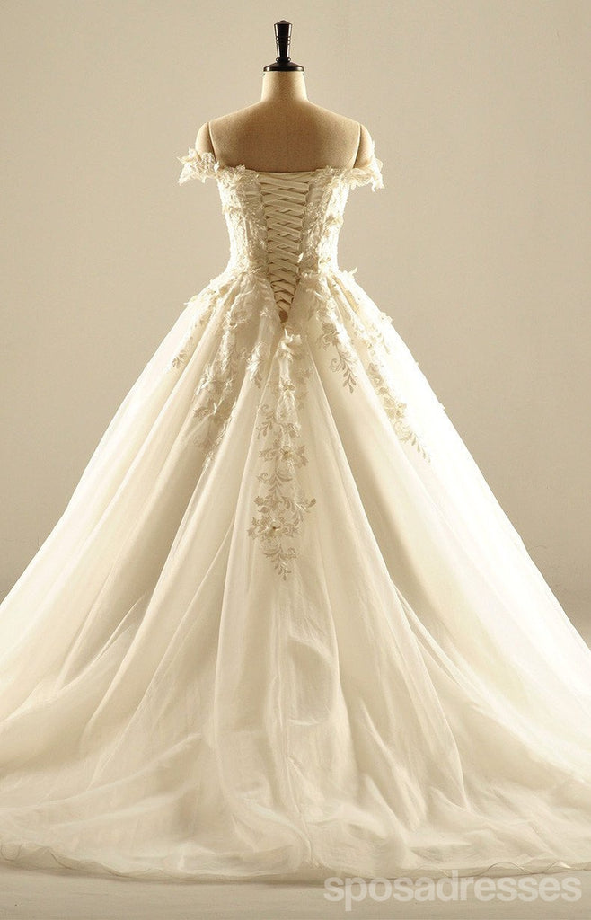 Off Shoulder Short Sleeve Lace Wedding Dresses, Custom Made Wedding Dresses, Cheap Wedding Bridal Gowns, WD224